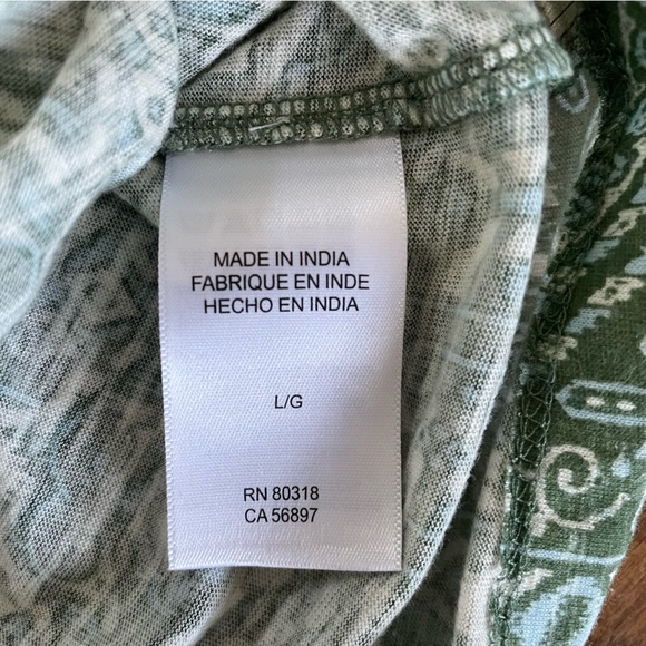 Lucky Brand Green Blue White Boho Print V-Neck Blouse Top Women’s Large - Picture 4 of 7